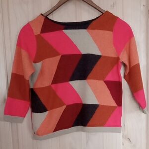 Geometric Patterned Sweater - Pink, Orange, Brown